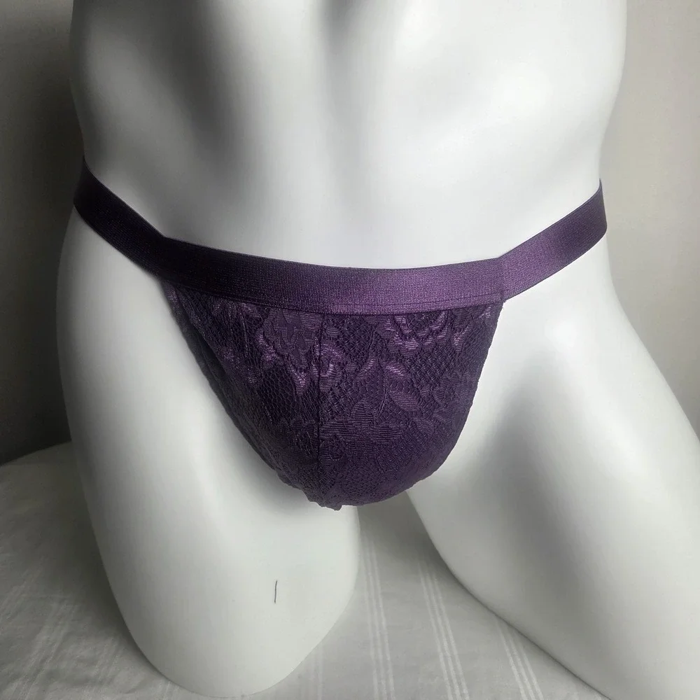 Cosabella Men's Signature stretch  Italian Lace Thong Purple Designer Underwear